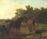 Two Horses and a Greyhound Seen in a Landscape - Agasse