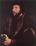 Portrait of Man Holding Gloves and Letter