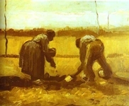 Peasent Man and Woman Planting Potatoes