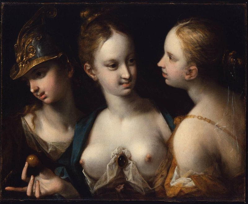 Pallas Athena, Venus and Juno  - Hans Von Aachen German mannerist art history women olive helmet oil on canvas sixteenth century