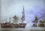 His Majesty's Ship Victory, Capt. E. Harvey, in the Memorable Battle  of Trafalgar between two French Ships of the Line