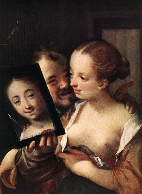 Joking Couple - Hans Von Aachen German mannerist art history man woman laughing laugh copperplate sixteenth century