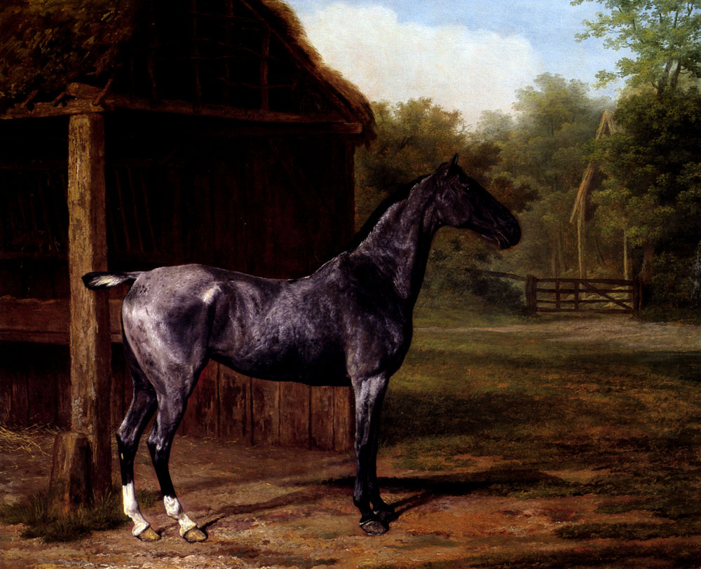 Lord Rivers Roan Mare in A Landscape by Jacques-Laurent Agasse animal horse building barn stable art history realism