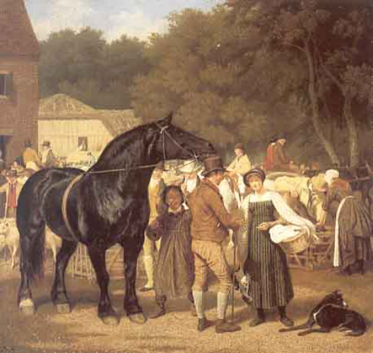 Black Stallion jacques-laurent agasse art history realism horse animal  man woman women men buildings market town