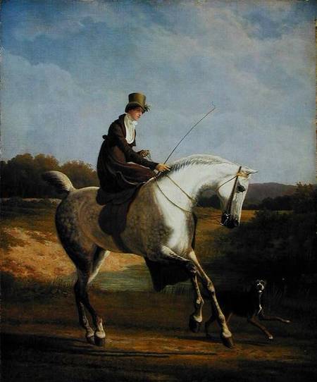 Miss Casanove on a Grey Hunter jacques-laurent agasse art history realism animal grey dapple horse dog woman riding leisure landscape trees