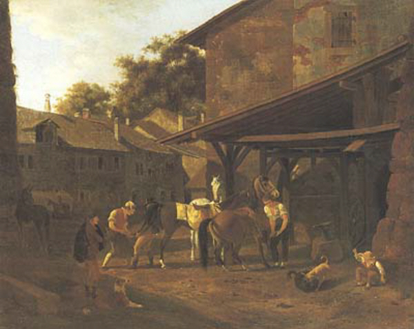 Forge at Lucerne jacques-laurent agasse art history realism horses animals men work job