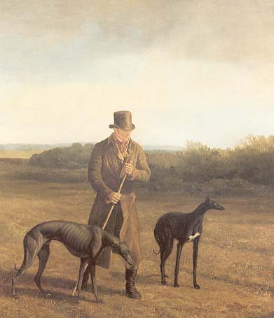  Lord Rivers with Two Greyhounds man dogs landscape art history realism