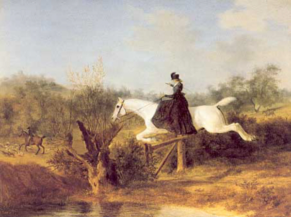 Horsewoman Jumping a Fence jacques-laurent agasse art horse woman landscape jumping fence history realism