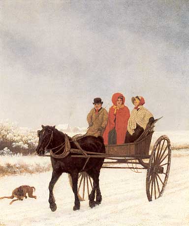 a Snowy Morning jacwues-laurent agasse men women dog horse carriage snow riding art history realism