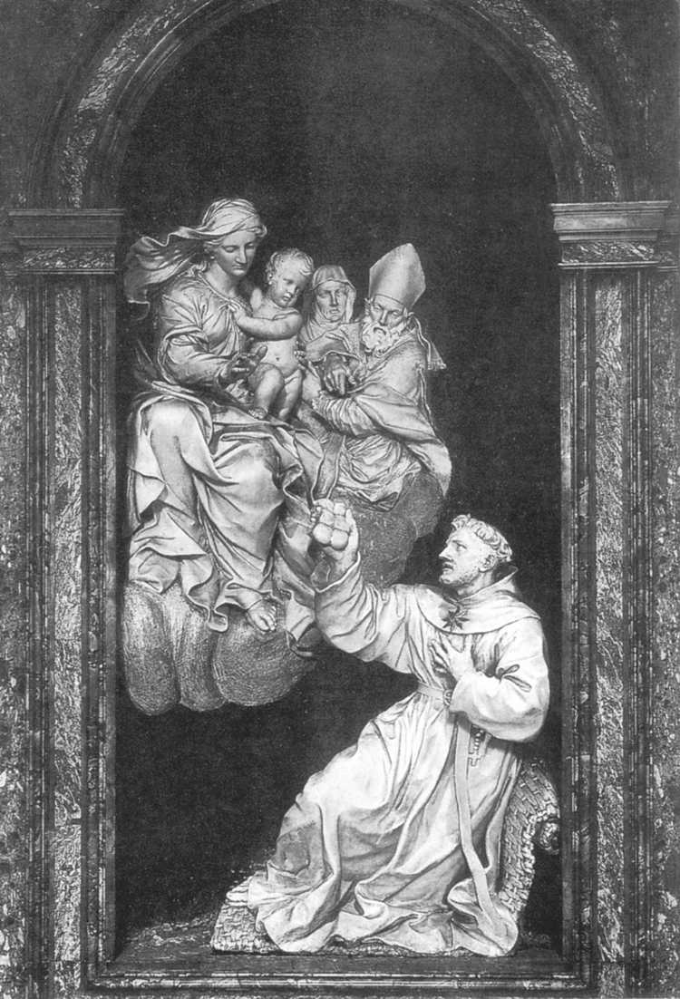 Vision of St Nicholas art history baroque sculpture 17th century men women child madonna