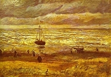 Beach Figures and Sea with a Ship