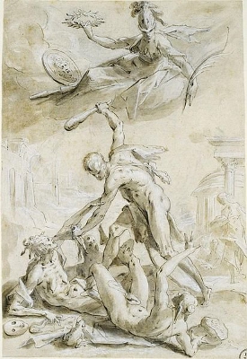 Hercules Defeating the Vices - Hans Von Aachen German mannerist art history black pen and chalk on paper sixteenth century