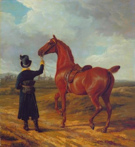 Lord Rivers Groom Leading a Chestnut Hunter jacques-laurent agasse animal horse man groom art history realism 19th century