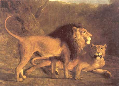 Lion and Lioness by Jacques-Laurent Agasse animals male and female standing together art history realism